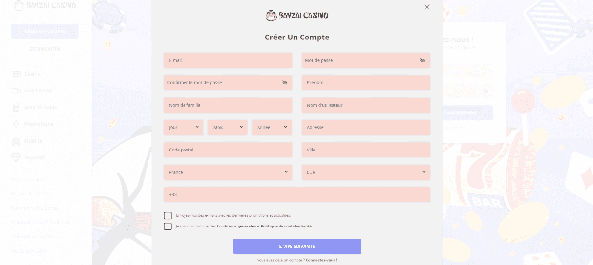Inscription au BanzaiSlots Casino S inscrire sur Mon Compte BanzaiSlots Casino en Ligne